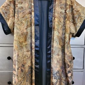 Midi Length Printed Pattern Kimono Robe Jacket